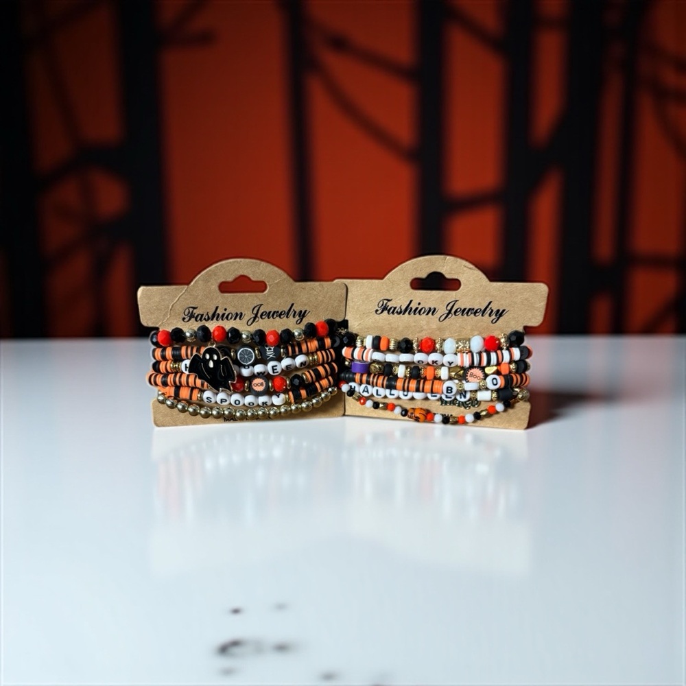 Fashion Jewelry Two Pack Halloween Spooky Ghost Charm Beaded Bracelets